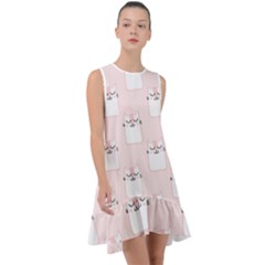 Pattern Pink Cute Sweet Fur Cats Frill Swing Dress