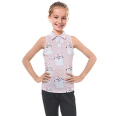 Pattern Pink Cute Sweet Fur Cats Kids  Sleeveless Polo Tee