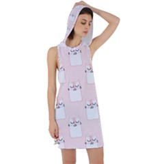 Pattern Pink Cute Sweet Fur Cats Racer Back Hoodie Dress