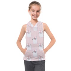 Pattern Pink Cute Sweet Fur Cats Kids  Sleeveless Hoodie