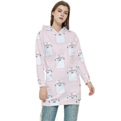 Pattern Pink Cute Sweet Fur Cats Women s Long Oversized Pullover Hoodie