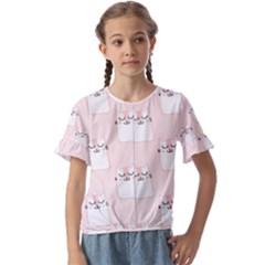 Pattern Pink Cute Sweet Fur Cats Kids  Cuff Sleeve Scrunch Bottom Tee