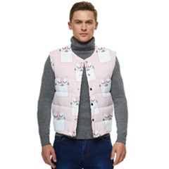 Pattern Pink Cute Sweet Fur Cats Men s Short Button Up Puffer Vest	