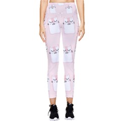 Pattern Pink Cute Sweet Fur Cats Pocket Leggings 