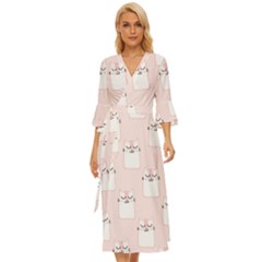 Pattern Pink Cute Sweet Fur Cats Midsummer Wrap Dress