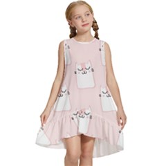 Pattern Pink Cute Sweet Fur Cats Kids  Frill Swing Dress