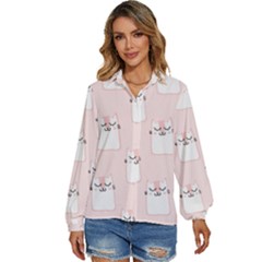 Pattern Pink Cute Sweet Fur Cats Women s Long Sleeve Button Down Shirt