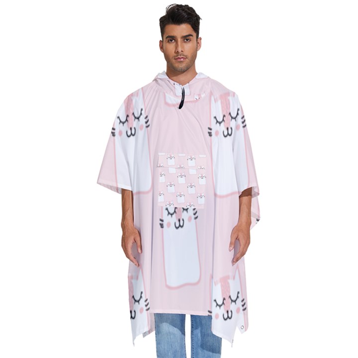 Pattern Pink Cute Sweet Fur Cats Men s Hooded Rain Ponchos