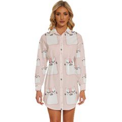 Pattern Pink Cute Sweet Fur Cats Womens Long Sleeve Shirt Dress