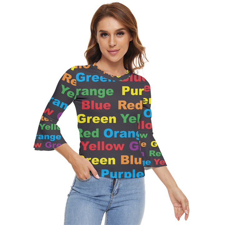 Red Yellow Blue Green Purple Bell Sleeve Top