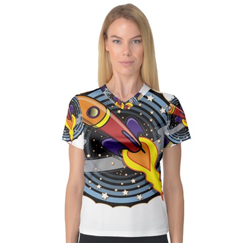 Rocket Space Clipart Illustrator V-neck Sport Mesh Tee by Salman4z