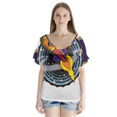 Rocket Space Clipart Illustrator V-neck Flutter Sleeve Top by Salman4z