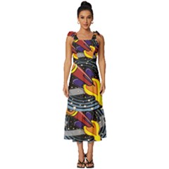 Rocket Space Clipart Illustrator Tie-strap Tiered Midi Chiffon Dress by Salman4z