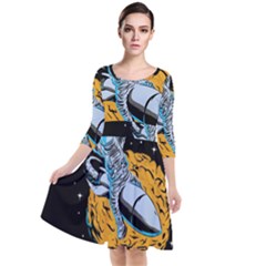 Astronaut Planet Space Science Quarter Sleeve Waist Band Dress by Salman4z