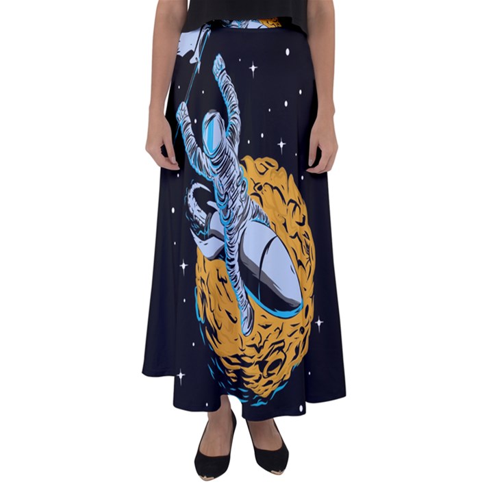 Astronaut Planet Space Science Flared Maxi Skirt