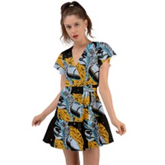 Astronaut Planet Space Science Flutter Sleeve Wrap Dress by Salman4z