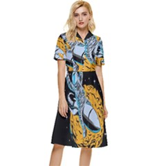 Astronaut Planet Space Science Button Top Knee Length Dress by Salman4z