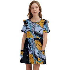 Astronaut Planet Space Science Kids  Frilly Sleeves Pocket Dress by Salman4z