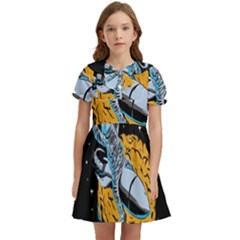 Astronaut Planet Space Science Kids  Bow Tie Puff Sleeve Dress by Salman4z