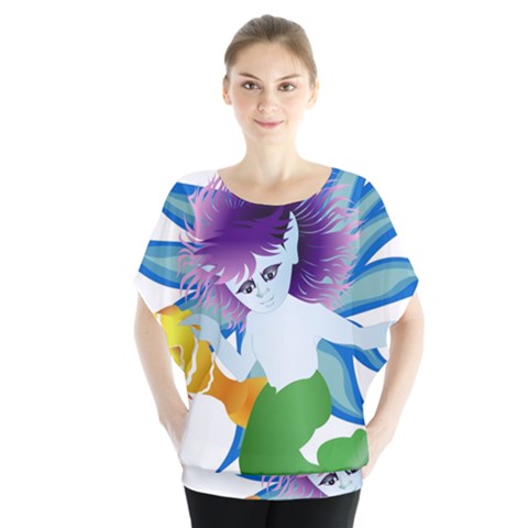 Mermaid Fantasy Undersea Merman Batwing Chiffon Blouse by Salman4z