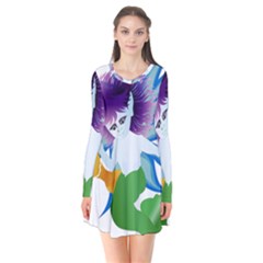 Mermaid Fantasy Undersea Merman Long Sleeve V-neck Flare Dress by Salman4z