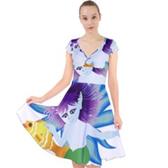 Mermaid Fantasy Undersea Merman Cap Sleeve Front Wrap Midi Dress by Salman4z