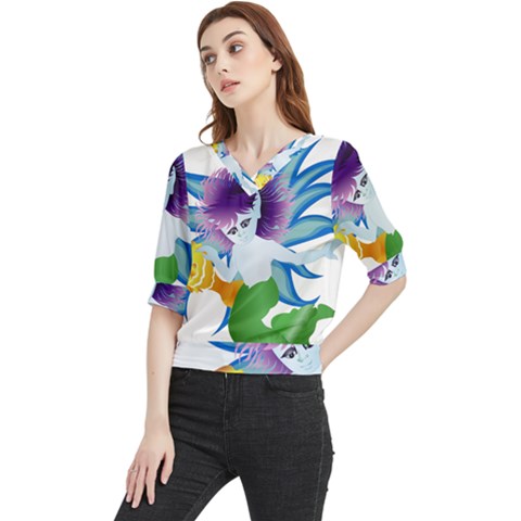 Mermaid Fantasy Undersea Merman Quarter Sleeve Blouse by Salman4z