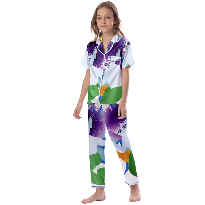 Mermaid Fantasy Undersea Merman Kids  Satin Short Sleeve Pajamas Set