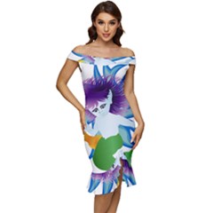 Mermaid Fantasy Undersea Merman Off Shoulder Ruffle Split Hem Bodycon Dress by Salman4z