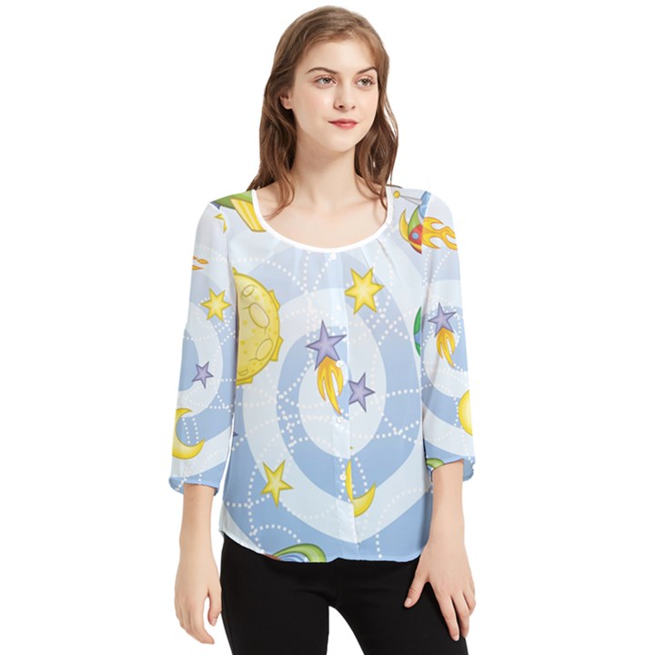 Science Fiction Outer Space Chiffon Quarter Sleeve Blouse