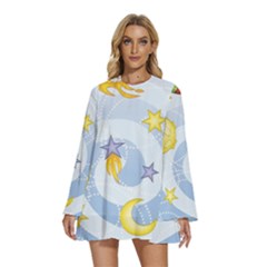 Science Fiction Outer Space Round Neck Long Sleeve Bohemian Style Chiffon Mini Dress by Salman4z