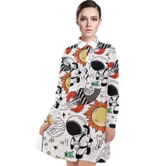 Astronaut Drawing Planet Long Sleeve Chiffon Shirt Dress by Salman4z