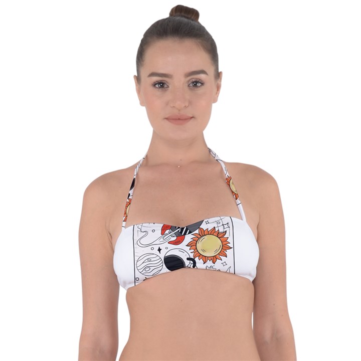 Astronaut Drawing Planet Halter Bandeau Bikini Top