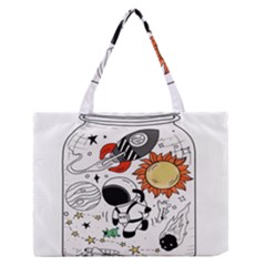 Astronaut Drawing Planet Zipper Medium Tote Bag by Salman4z