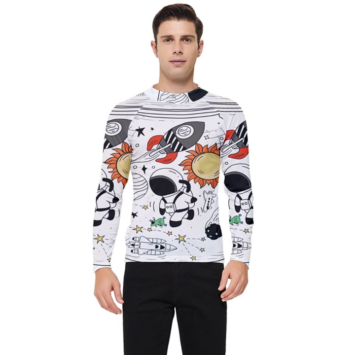 Astronaut Drawing Planet Men s Long Sleeve Rash Guard