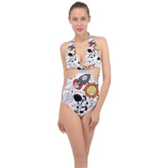 Astronaut Drawing Planet Halter Front Plunge Swimsuit by Salman4z