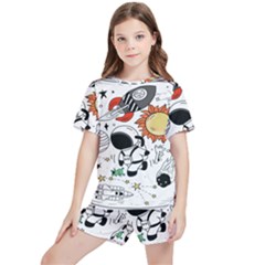 Astronaut Drawing Planet Kids  Tee And Sports Shorts Set by Salman4z