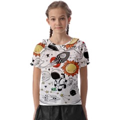 Astronaut Drawing Planet Kids  Frill Chiffon Blouse by Salman4z