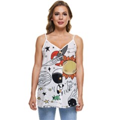 Astronaut Drawing Planet Casual Spaghetti Strap Chiffon Top by Salman4z