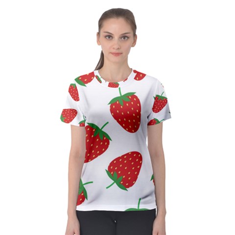 Seamless Pattern Fresh Strawberry Women s Sport Mesh Tee by Salman4z