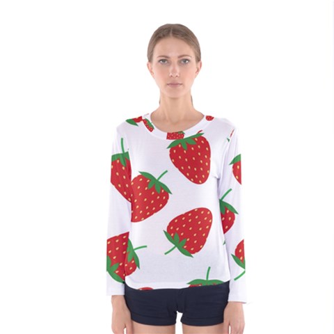 Seamless Pattern Fresh Strawberry Women s Long Sleeve Tee by Salman4z