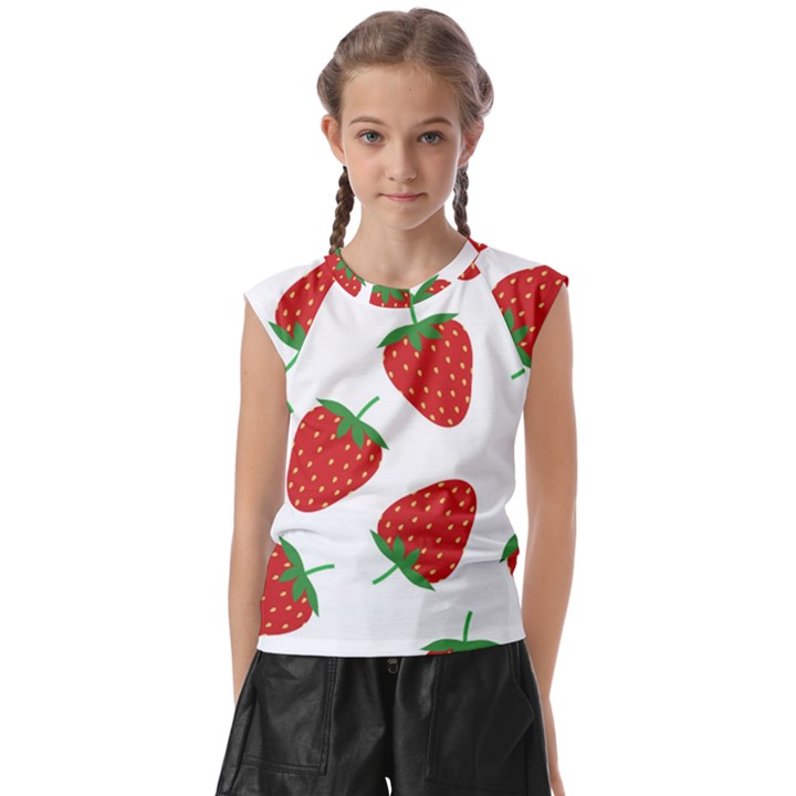 Seamless Pattern Fresh Strawberry Kids  Raglan Cap Sleeve Tee