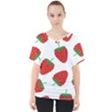 Seamless Pattern Fresh Strawberry V-Neck Dolman Drape Top View1