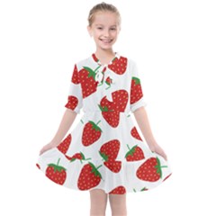 Seamless Pattern Fresh Strawberry Kids  All Frills Chiffon Dress by Salman4z