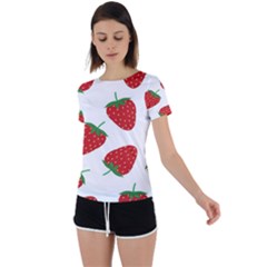 Seamless Pattern Fresh Strawberry Back Circle Cutout Sports Tee by Salman4z