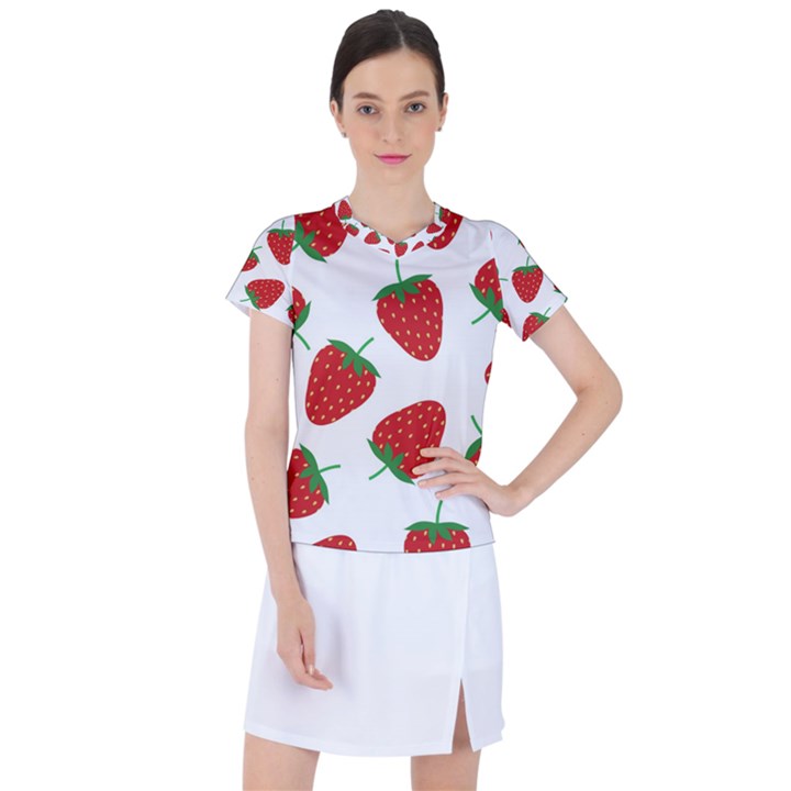 Seamless Pattern Fresh Strawberry Women s Sports Top