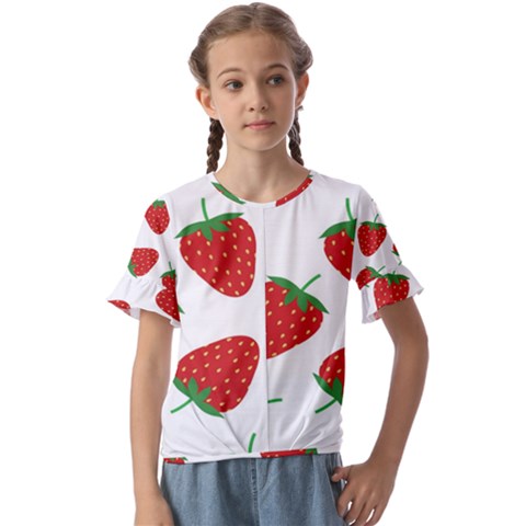 Seamless Pattern Fresh Strawberry Kids  Cuff Sleeve Scrunch Bottom Tee by Salman4z