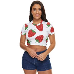 Seamless Pattern Fresh Strawberry Side Button Cropped Tee by Salman4z