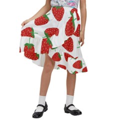 Seamless Pattern Fresh Strawberry Kids  Ruffle Flared Wrap Midi Skirt