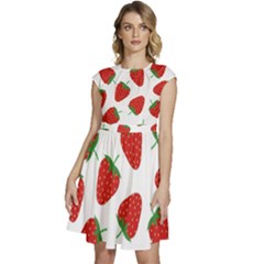 Seamless Pattern Fresh Strawberry Cap Sleeve High Waist Dress by Salman4z